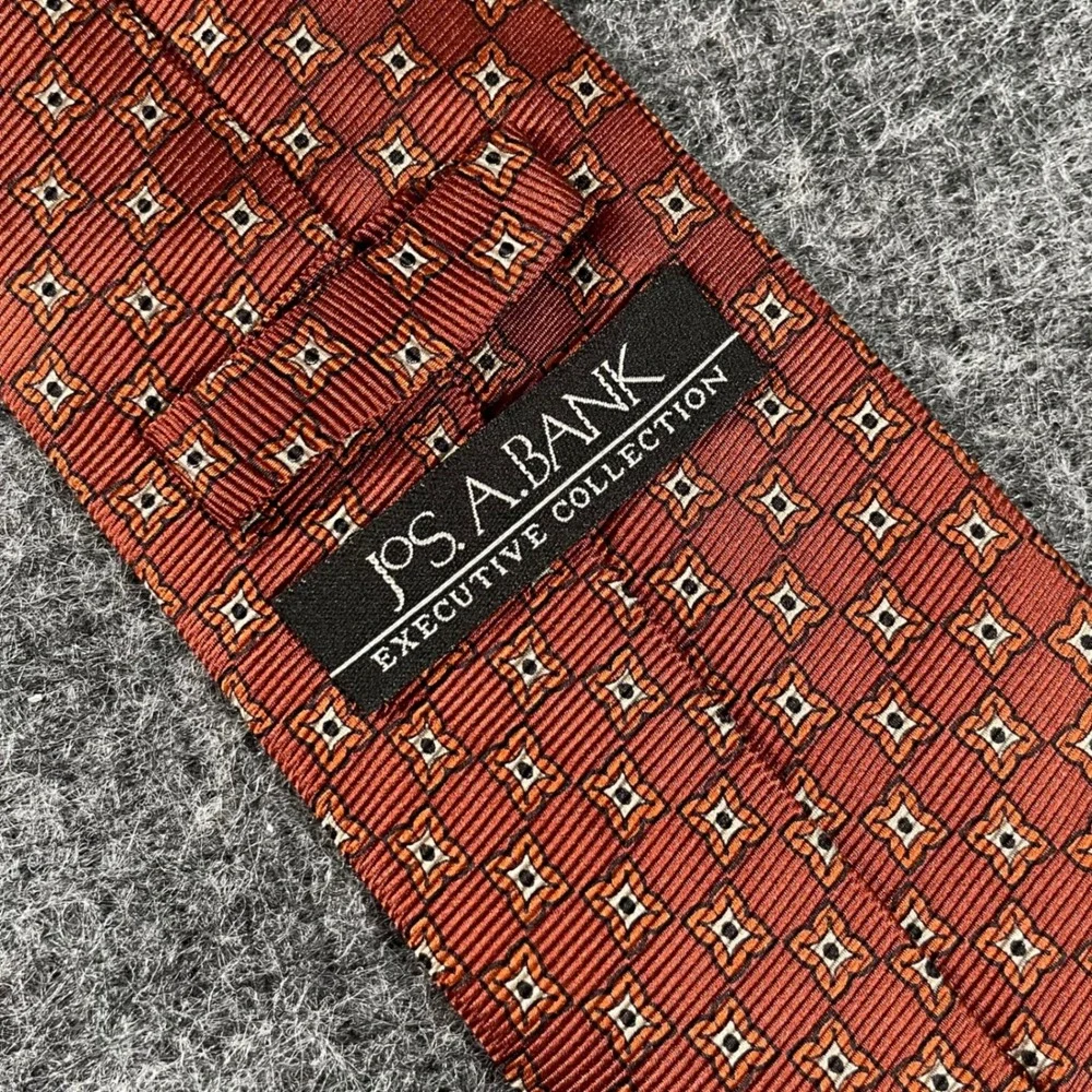 Jos. A. Bank Executive Collection Men's Silk Tie Rust Orange Geometric Medallion